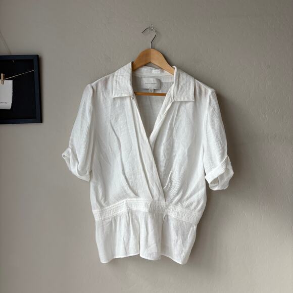 Brochu Walker Top Olympia White Surplice Short Sleeve Collared Gauze Top Size M - Picture 2 of 8
